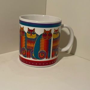 Laurel Burch “Rainbow cat cousins” orange/teal/red/mustard/purple & gold mug